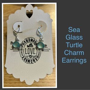 Sea Glass Turtle Charm Earrings